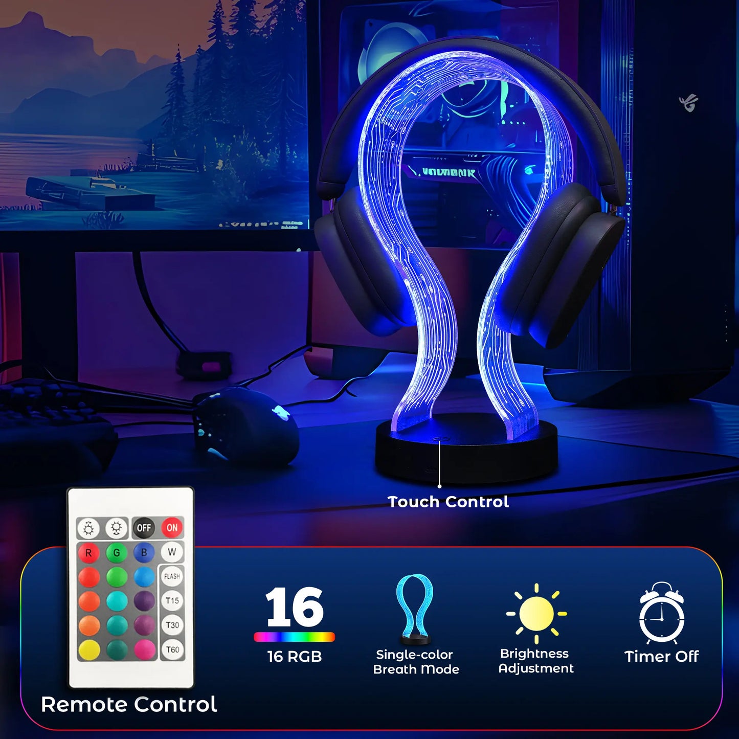 LED Gaming Headphone Stand with Controller Holder