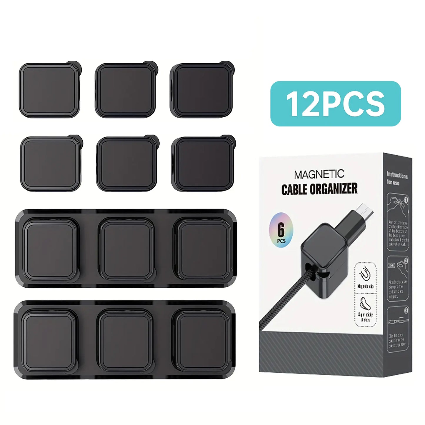 Magnetic Cable Organizer Set, 6 Pieces per Box Efficient Cable Management for Home, Office, Car, Desk and Nightstand