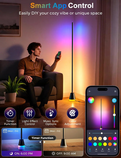 Smart RGB LED Corner Floor Lamp,172 Leds Bright Standing Lamps for Living Room with APP and Remote