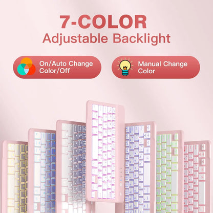 For Ipad Mini 7 Keyboard Case A17 Pro 2024/Ipad Mini 6 Generation Case with Keyboard 2021 8.3 Inch, Pencil Holder, 7 Color Backlit Detachable Keyboard Cover for Ipad Mini 7Th/6Th Gen,Pink