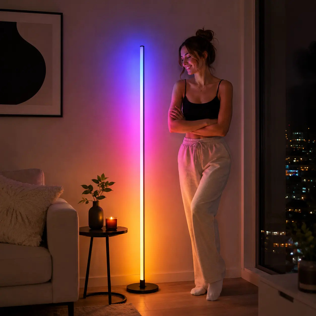 Smart RGB Floor Lamp with 16M Colors & Music Sync – App/Remote Controlled LED