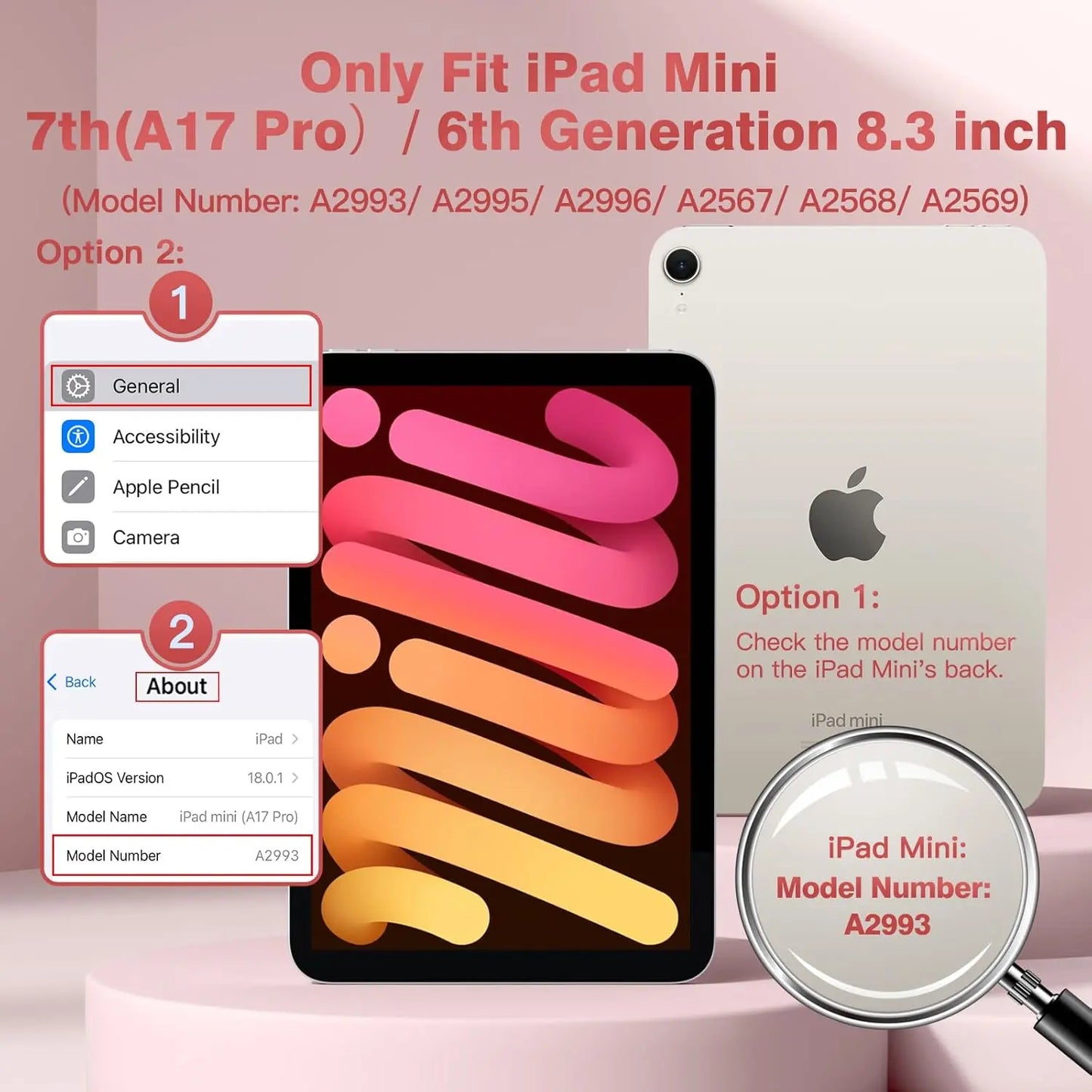 For Ipad Mini 7 Keyboard Case A17 Pro 2024/Ipad Mini 6 Generation Case with Keyboard 2021 8.3 Inch, Pencil Holder, 7 Color Backlit Detachable Keyboard Cover for Ipad Mini 7Th/6Th Gen,Pink