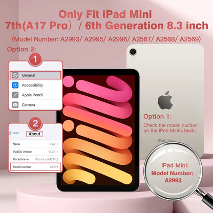 For Ipad Mini 7 Keyboard Case A17 Pro 2024/Ipad Mini 6 Generation Case with Keyboard 2021 8.3 Inch, Pencil Holder, 7 Color Backlit Detachable Keyboard Cover for Ipad Mini 7Th/6Th Gen,Pink