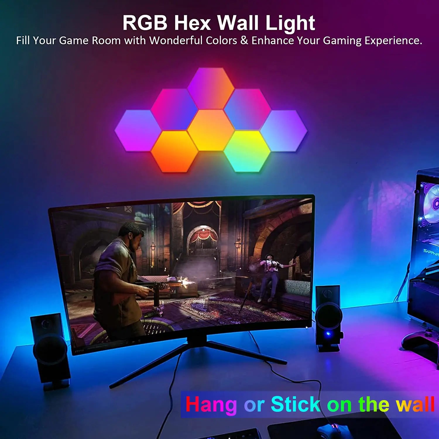 3-Piece Smart Hexagon RGB LED Panels - Color Changing Geometric Illuminated Novelty Lighting