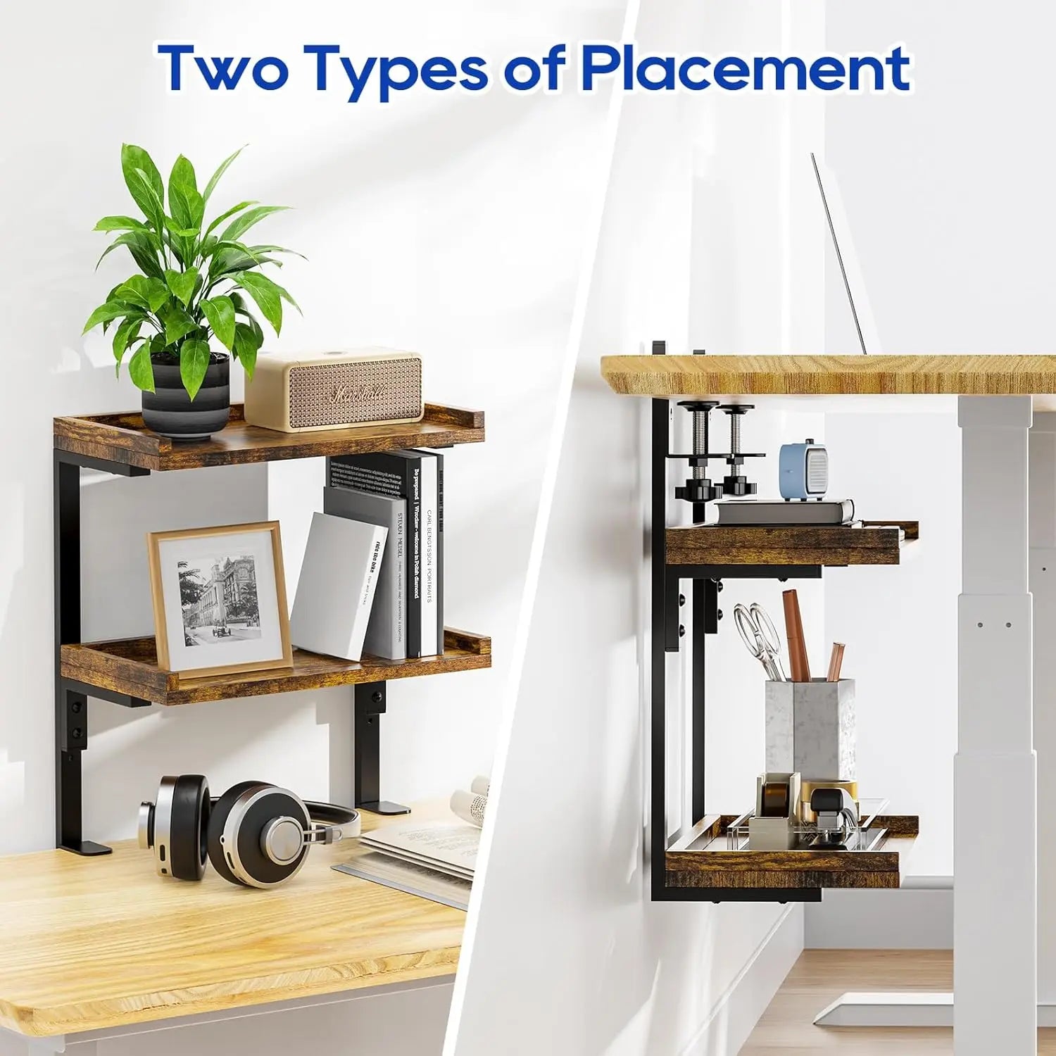 2-Tier Desk Organizer,Wood Shelves forGaming Accessories