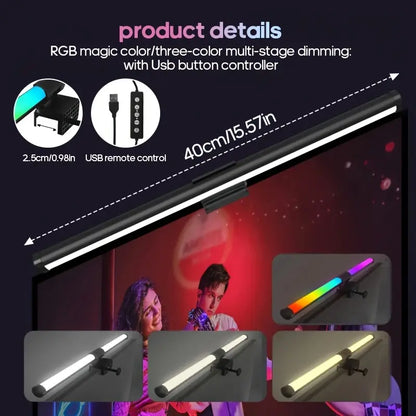 1Pc RGB LED Monitor Light Bar, Usb-Powered, Adjustable Brightness, Multi-Color & White Modes, Atmosphere Lighting, Space-Saving Design for Home Office, Gaming, and Reading - Modern Lighting Solution
