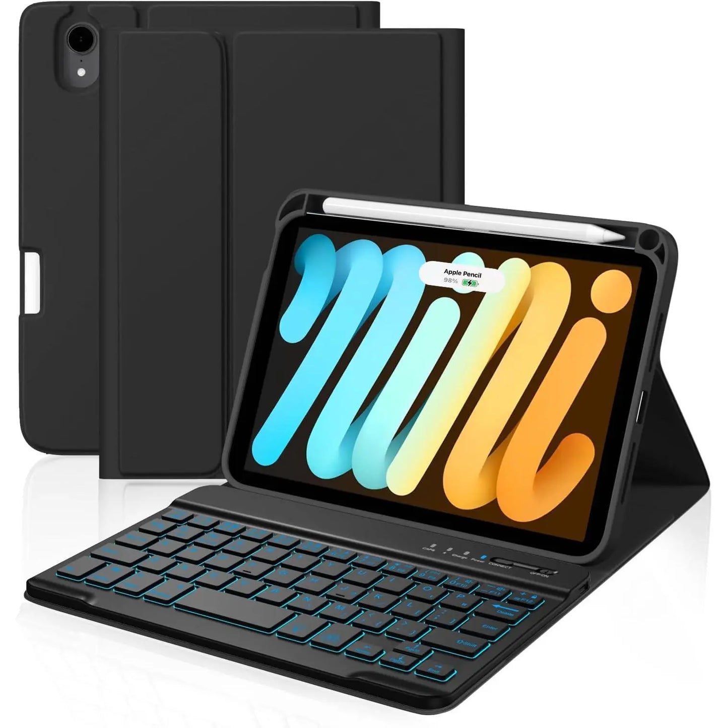 For Ipad Mini 7 Keyboard Case A17 Pro 2024/Ipad Mini 6 Generation Case with Keyboard 2021 8.3 Inch, Pencil Holder, 7 Color Backlit Detachable Keyboard Cover for Ipad Mini 7Th/6Th Gen,Pink