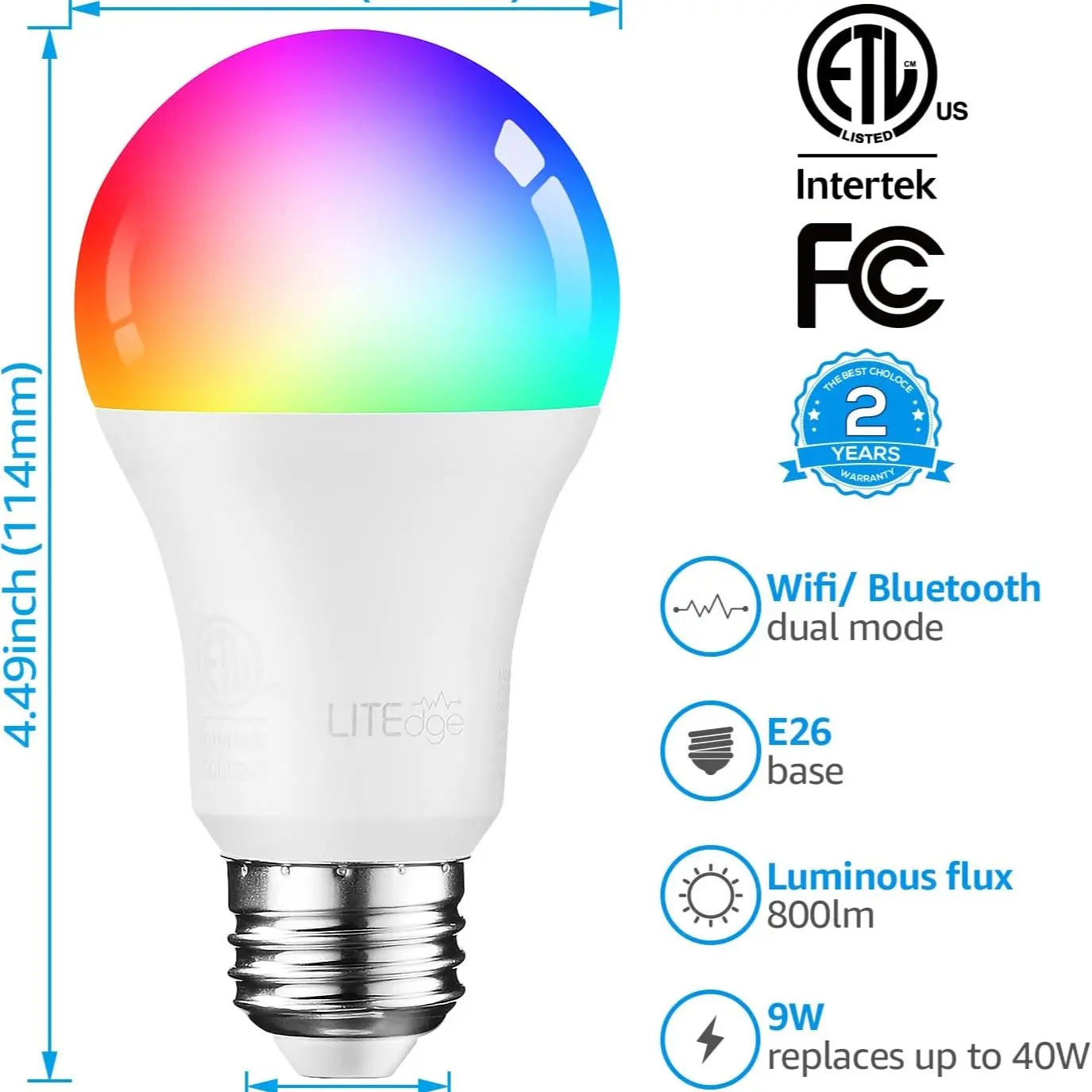 Smart 9W A19 LED Light Bulb - Google Home & Alexa Compatible