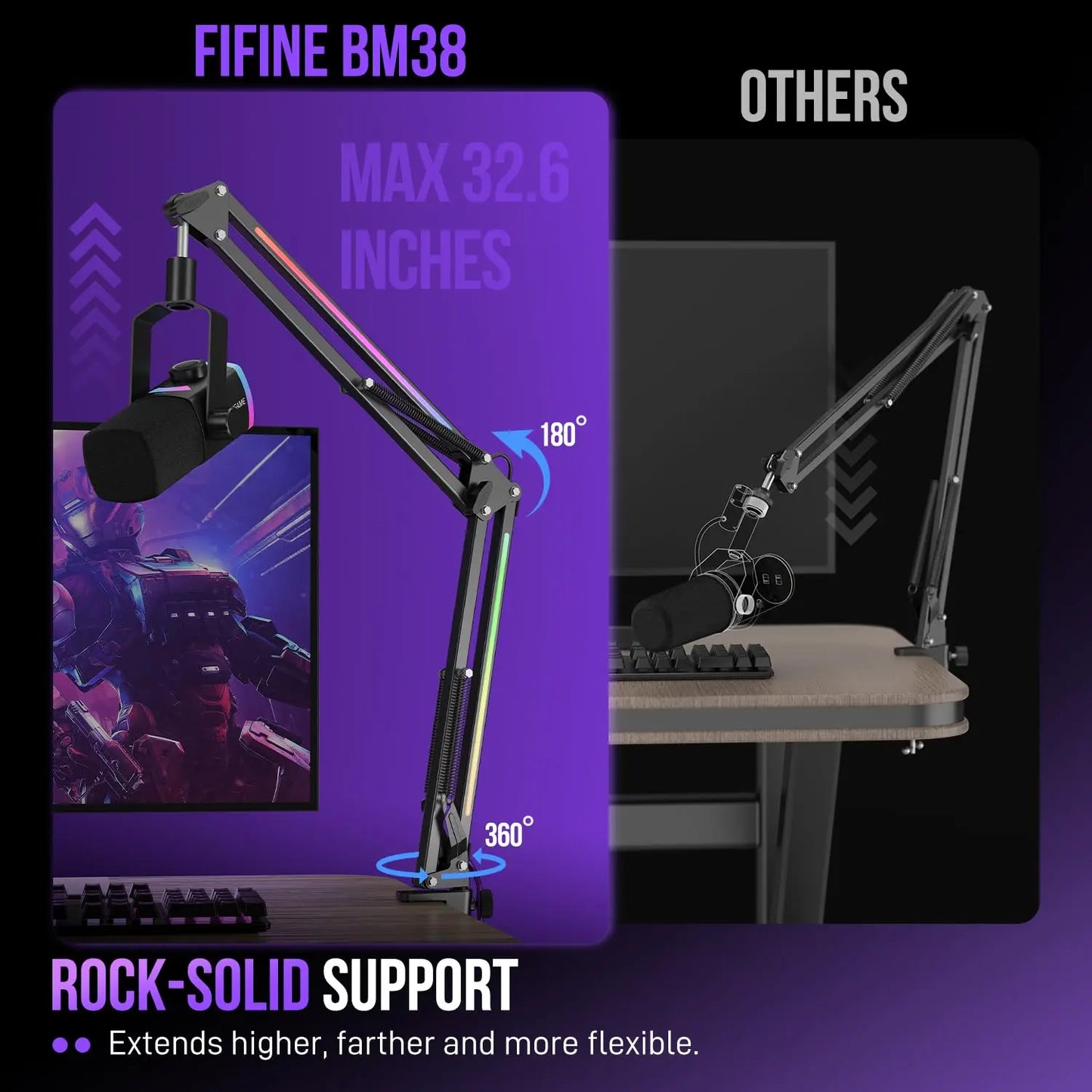 FIFINE BM38 RGB Microphone Boom Arm