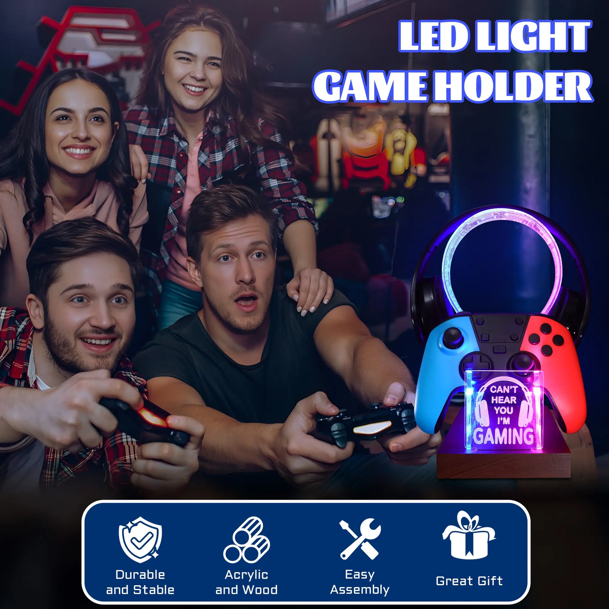 LED Gaming Headphone Stand with Controller Holder
