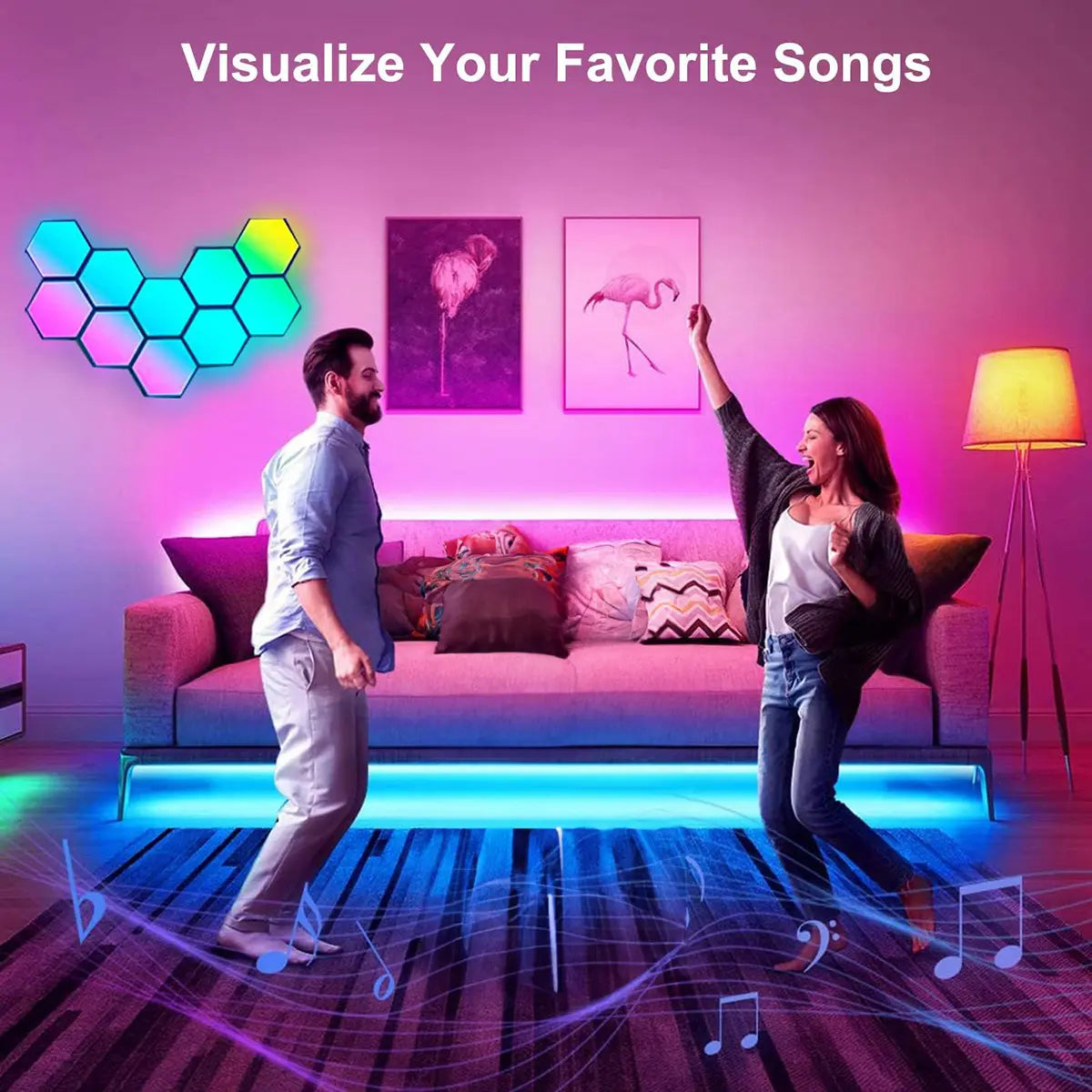 Smart Hexagon Lights DIY 8Pack LED Light App & Remote Controlled Music Sync