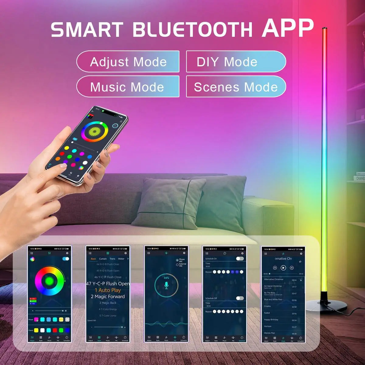 Smart RGB Floor Lamp with 16M Colors & Music Sync – App/Remote Controlled LED