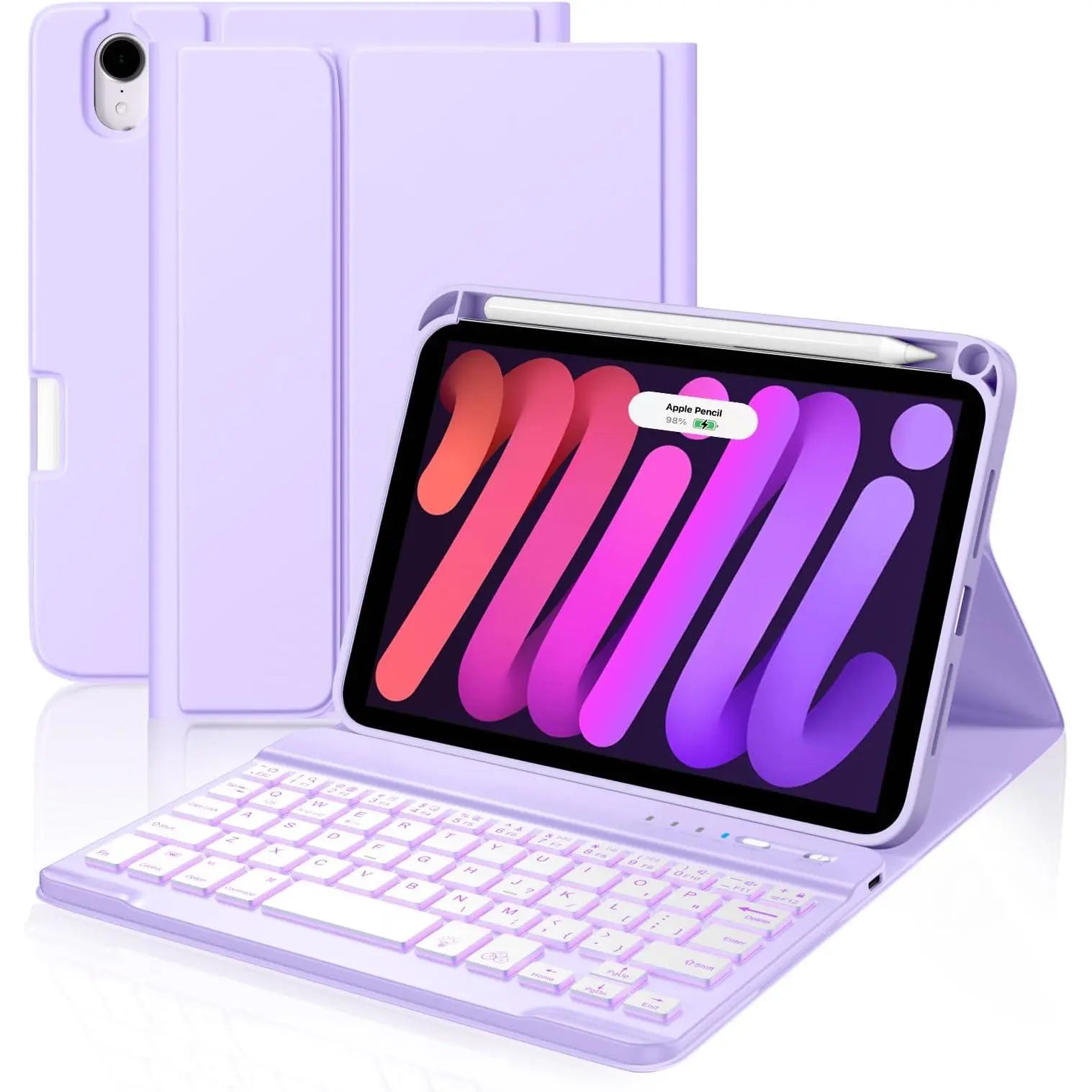 For Ipad Mini 7 Keyboard Case A17 Pro 2024/Ipad Mini 6 Generation Case with Keyboard 2021 8.3 Inch, Pencil Holder, 7 Color Backlit Detachable Keyboard Cover for Ipad Mini 7Th/6Th Gen,Pink