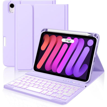 For Ipad Mini 7 Keyboard Case A17 Pro 2024/Ipad Mini 6 Generation Case with Keyboard 2021 8.3 Inch, Pencil Holder, 7 Color Backlit Detachable Keyboard Cover for Ipad Mini 7Th/6Th Gen,Pink
