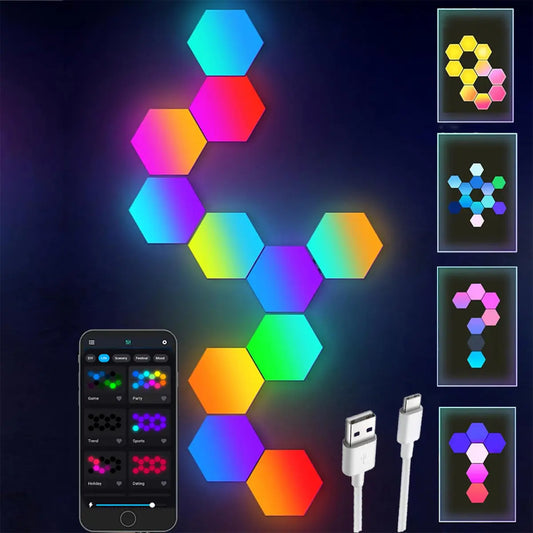 Smart Hexagon Lights DIY 8Pack LED Light App & Remote Controlled Music Sync