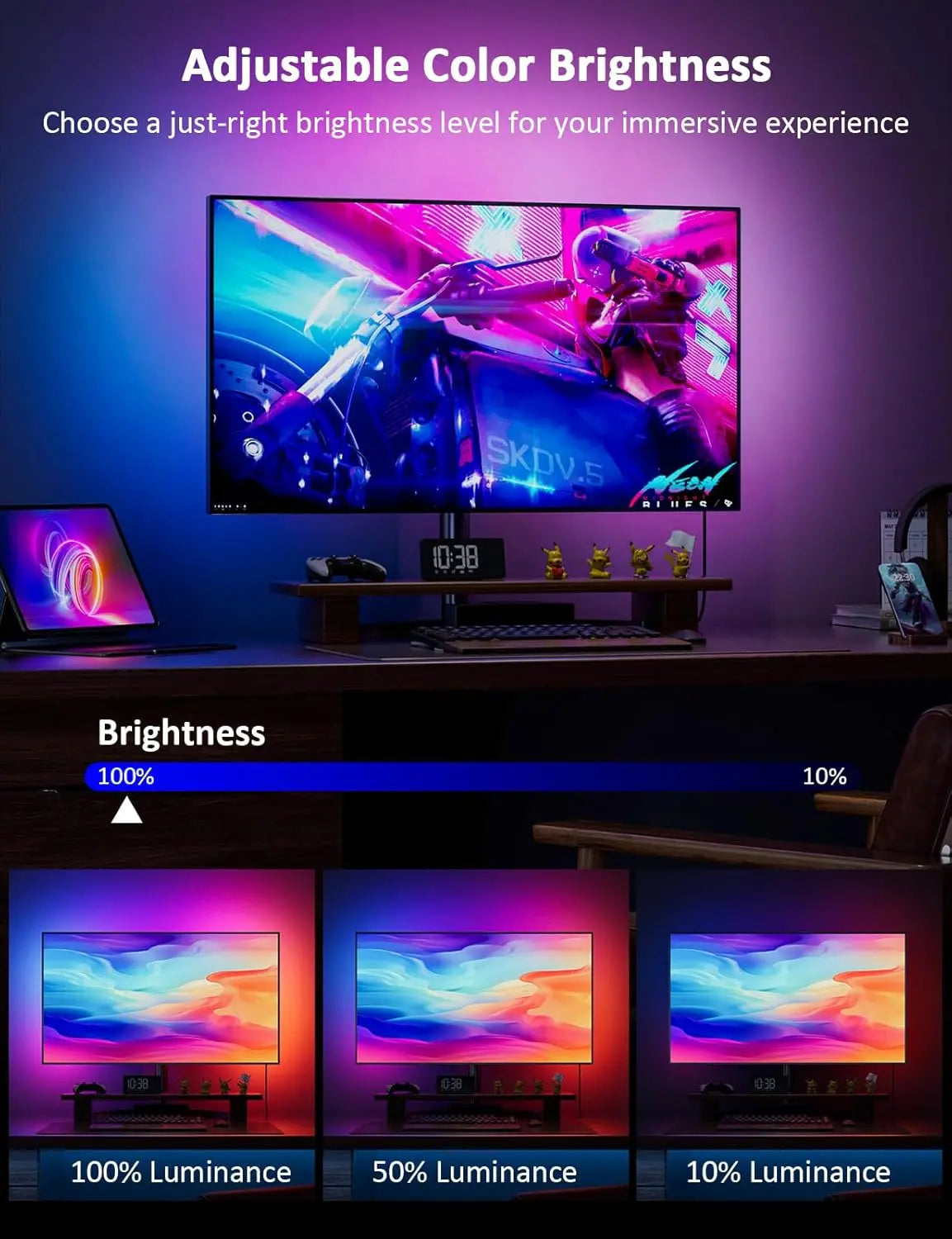 RGBIC LED Strip Light for Gaming, Smart App Control, Music Sync, USB Powered for PC Monitors