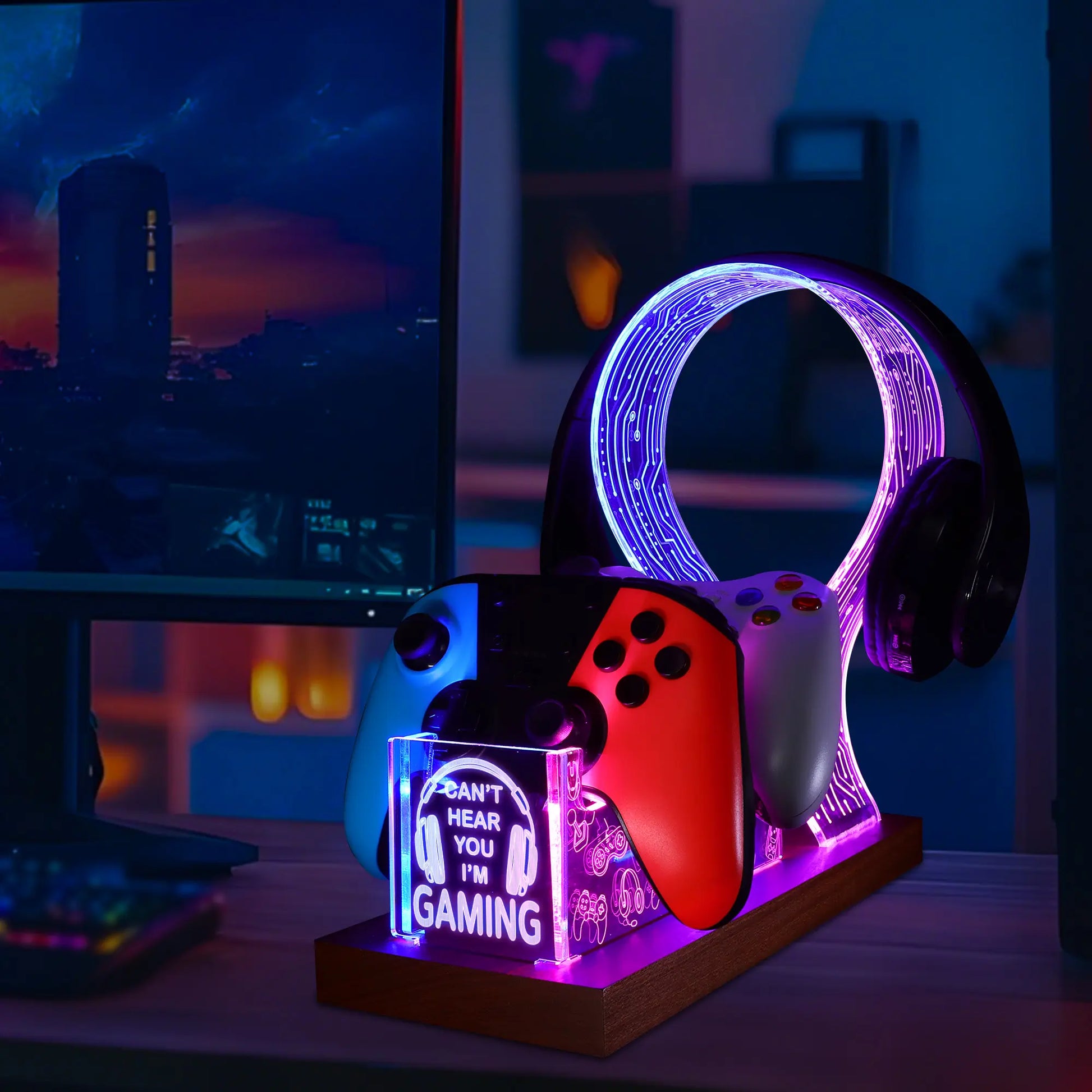 LED Gaming Headphone Stand with Controller Holder