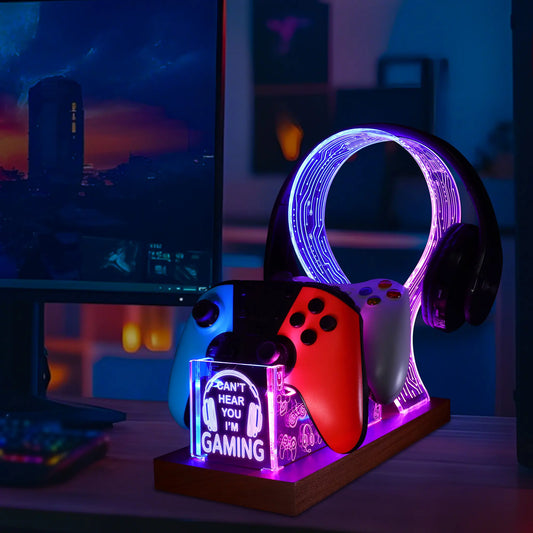 LED Gaming Headphone Stand with Controller Holder