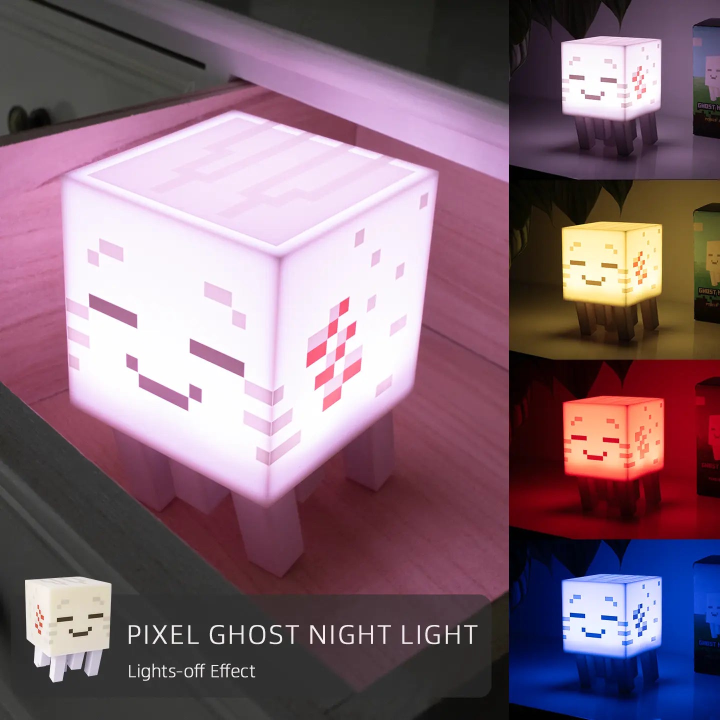 DIYCOM 3D Printed Pixel Ghost LED Night Light, Handmade Lamp with Four Solid Color Modes