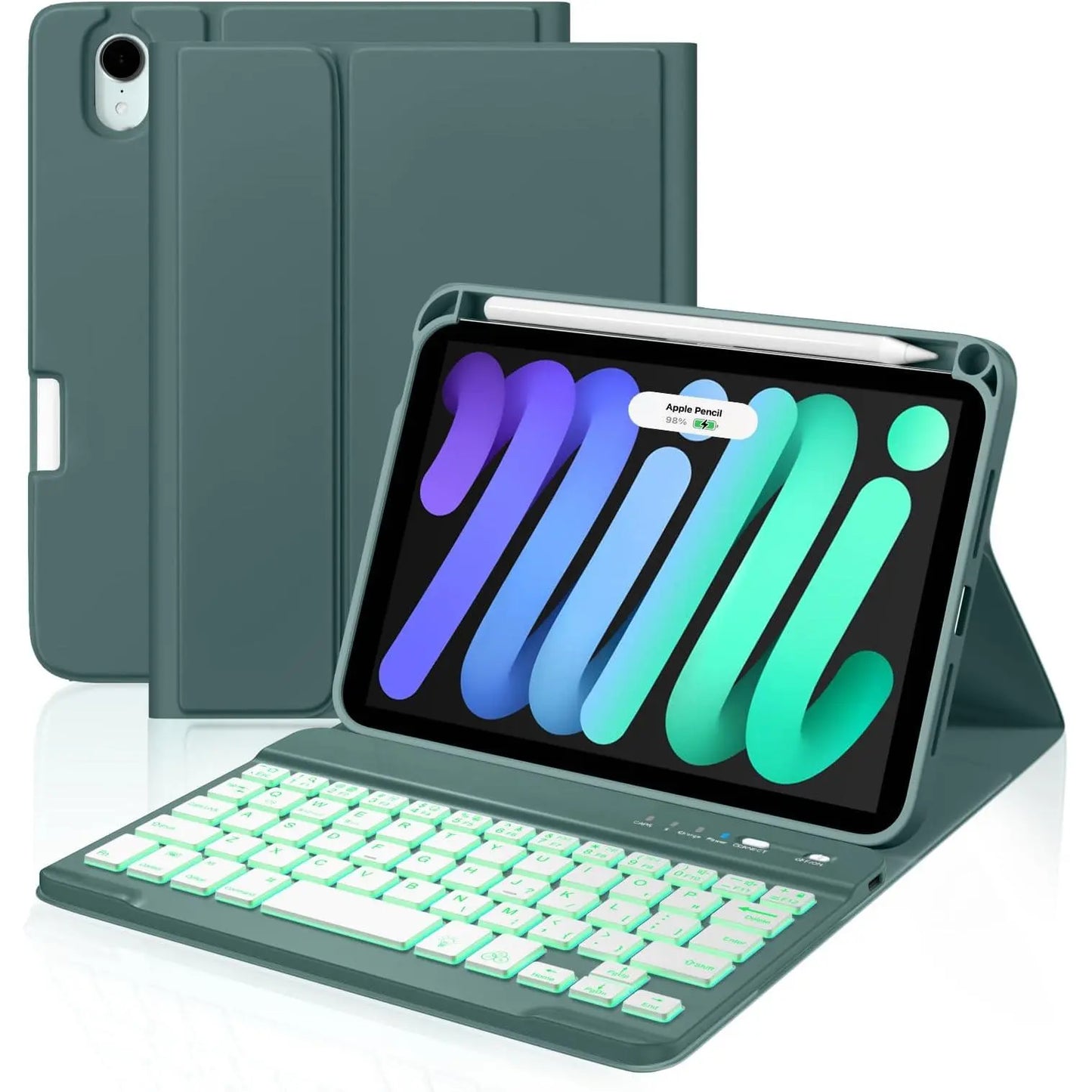 For Ipad Mini 7 Keyboard Case A17 Pro 2024/Ipad Mini 6 Generation Case with Keyboard 2021 8.3 Inch, Pencil Holder, 7 Color Backlit Detachable Keyboard Cover for Ipad Mini 7Th/6Th Gen,Pink