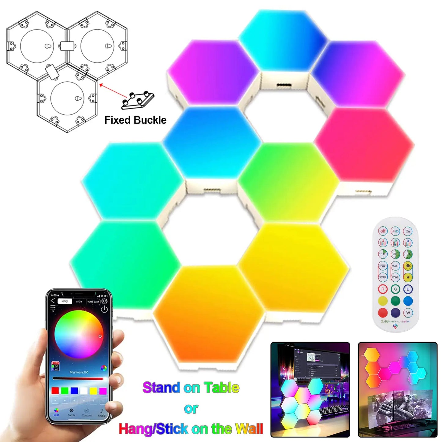3-Piece Smart Hexagon RGB LED Panels - Color Changing Geometric Illuminated Novelty Lighting
