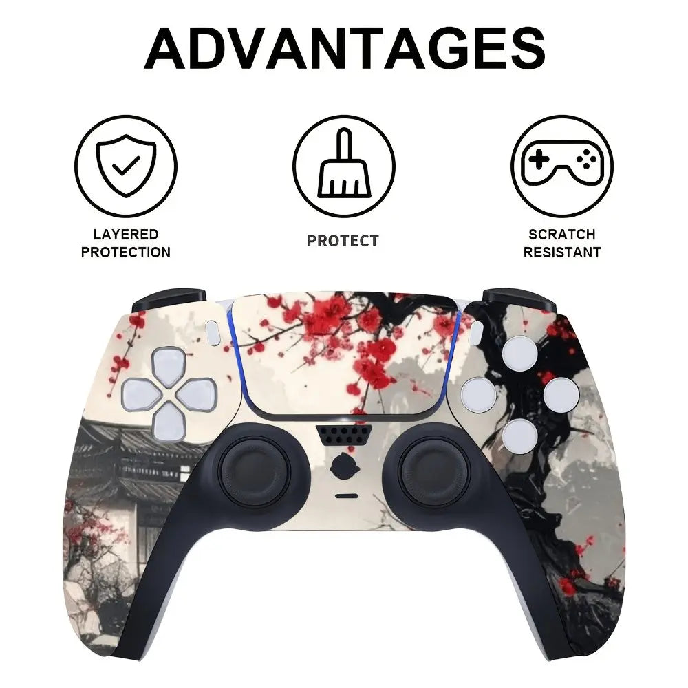 For PS5 & PS5 Slim All Models Console & Controller Skin Set - Crimson Sun Samurai Ink Art Theme | Premium Vinyl Wrap, Anti-Scratch, Console Accessories