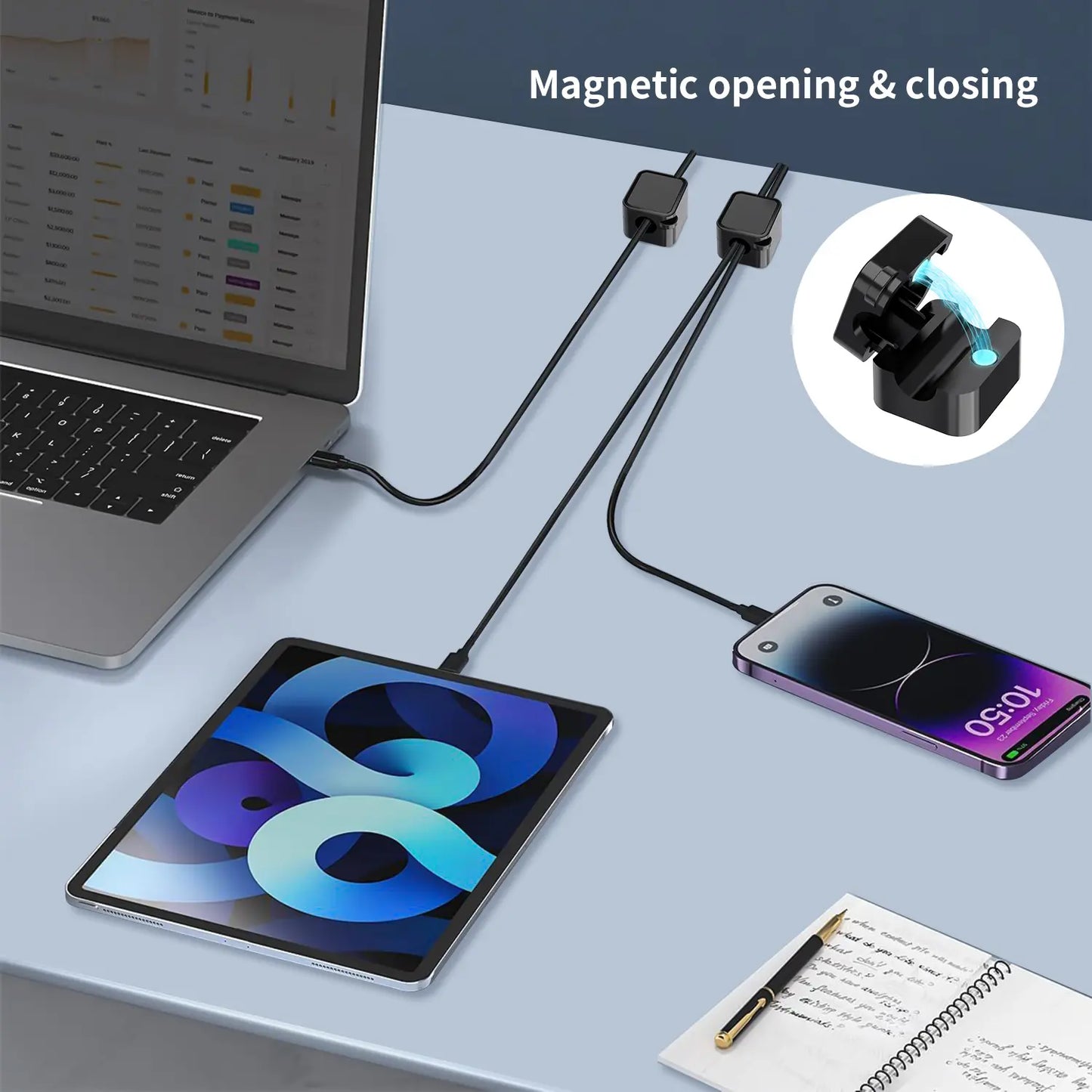 Magnetic Cable Organizer Set, 6 Pieces per Box Efficient Cable Management for Home, Office, Car, Desk and Nightstand