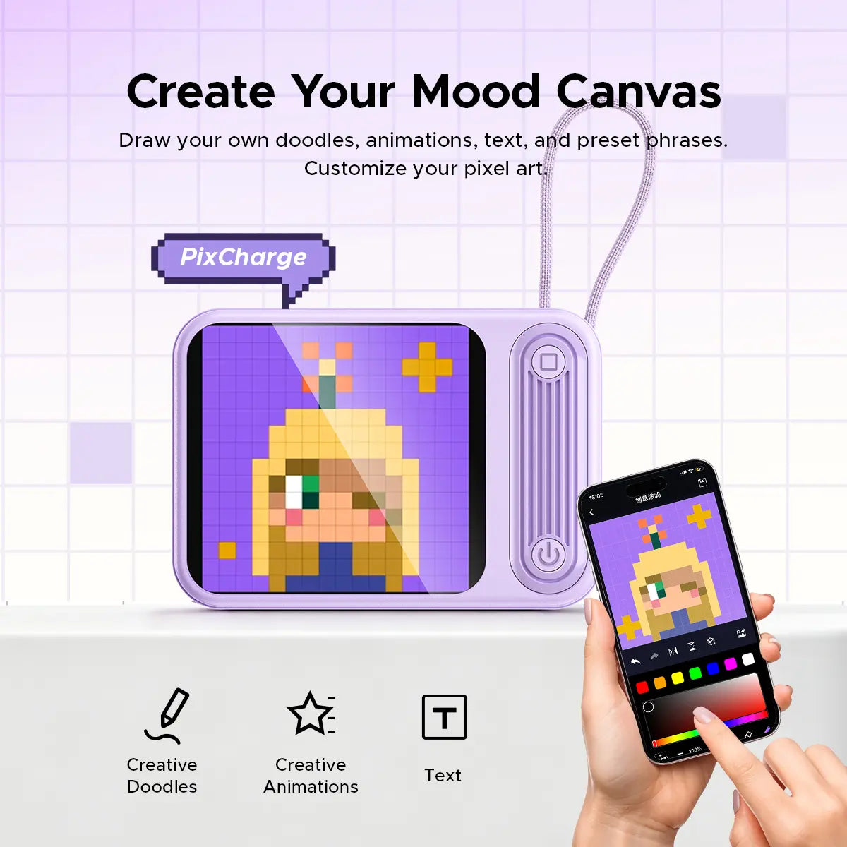 ORICO Mini DIY Pixel Screen Power Bank with Integrated Cable, 25W Fast Charging, and Custom Pixel Art Display – 10000Mah Compact Battery for Iphone & Android-Pc