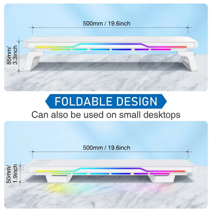 Monitor Stand with RGB Light, Monitor Riser with Keyboard Holder, Desktop Computer Stand, Desktop Storage Stand for Home Office, Dual Monitor Riser, Screen Stand