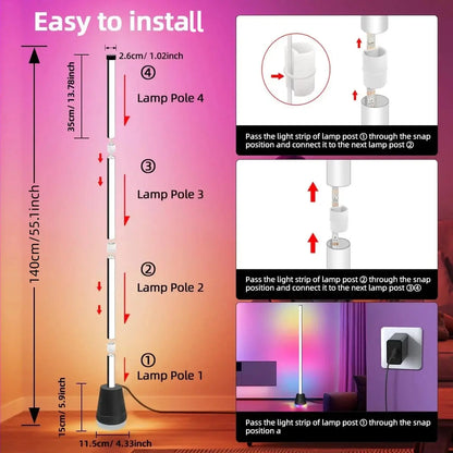 Smart RGB LED Corner Floor Lamp,172 Leds Bright Standing Lamps for Living Room with APP and Remote