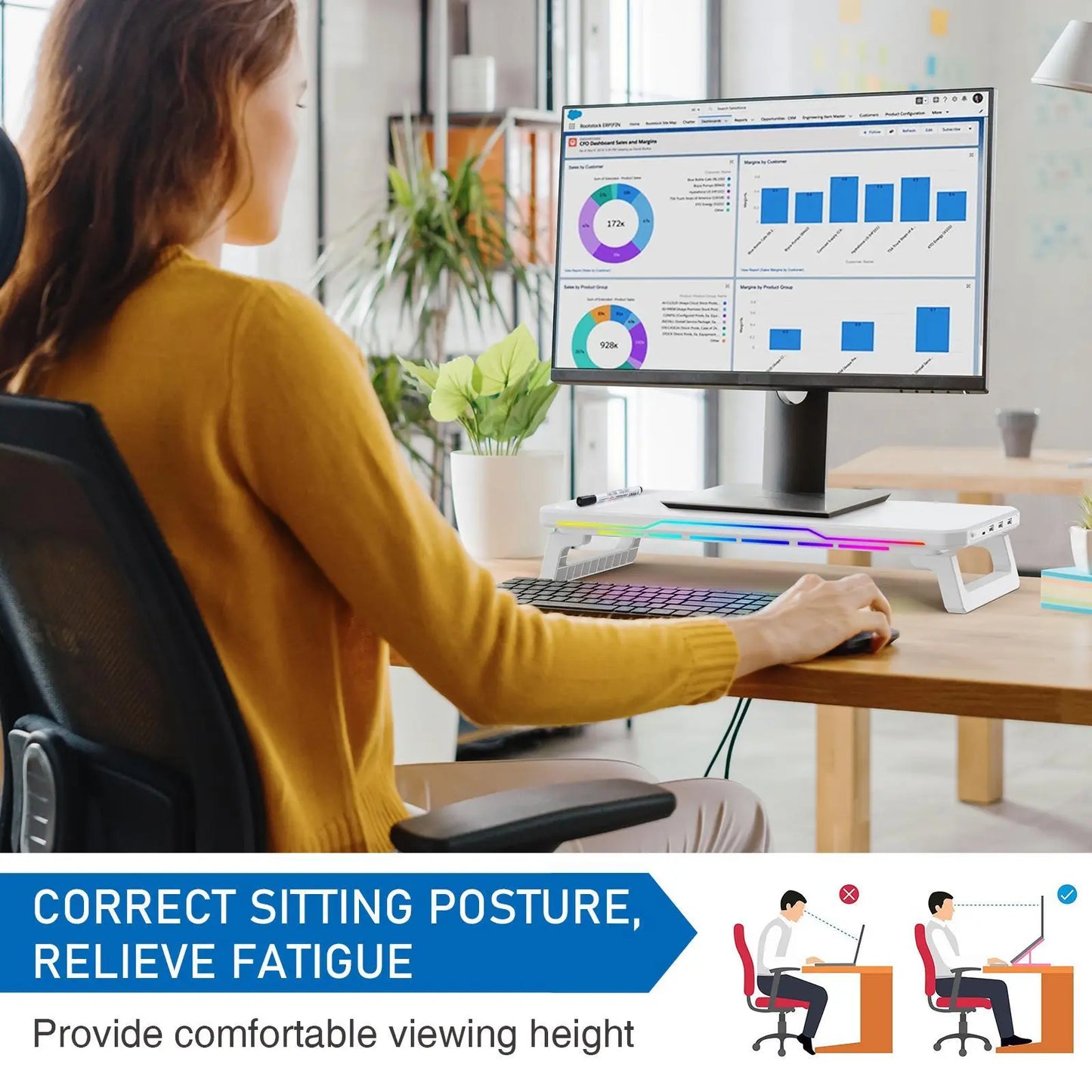 Monitor Stand with RGB Light, Monitor Riser with Keyboard Holder, Desktop Computer Stand, Desktop Storage Stand for Home Office, Dual Monitor Riser, Screen Stand