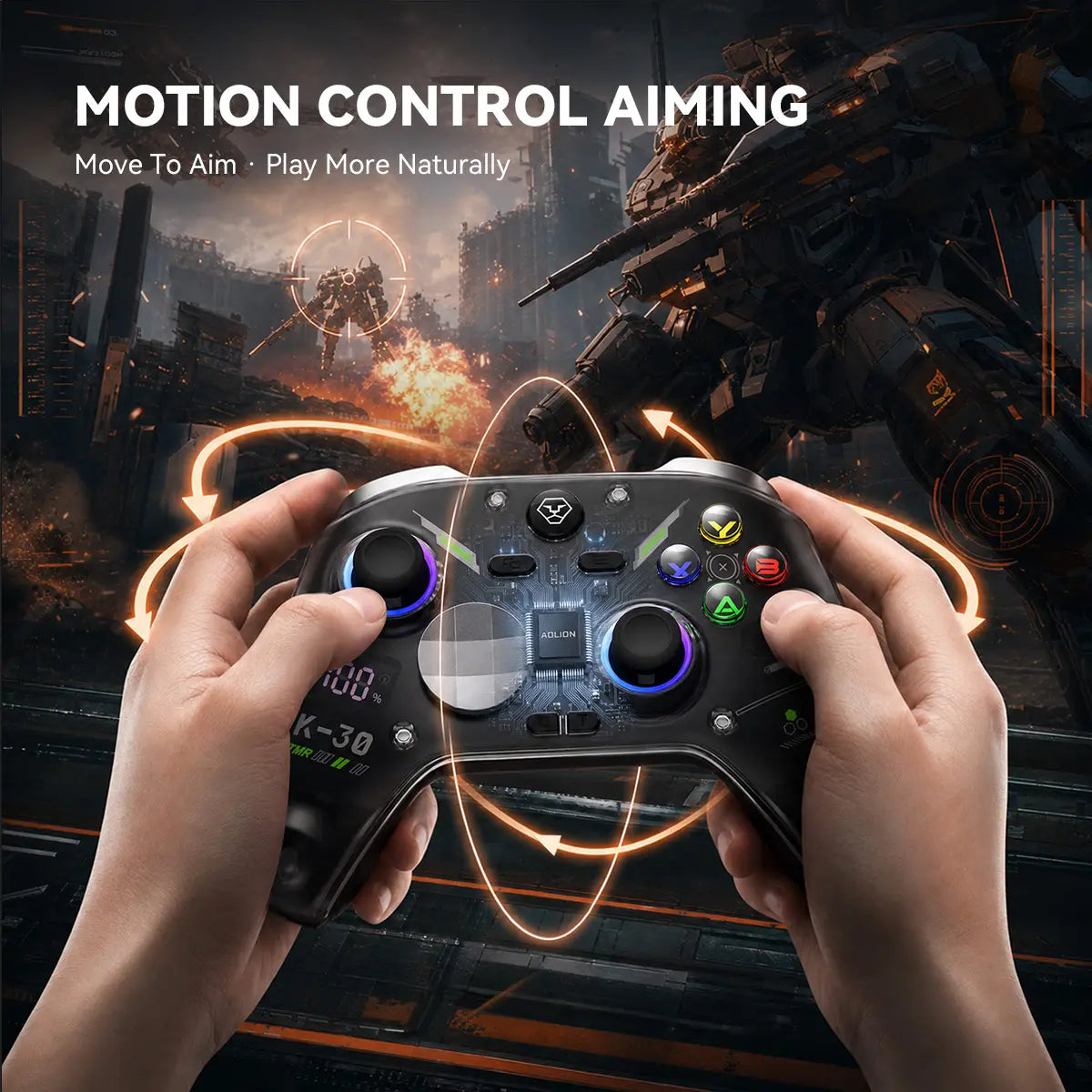 AOLION K30 Wireless Game Controller (Not for Playstation/Xbox) - TMR Anti-Drift Joysticks, Switchable ABXY Layout, Mechanical & Linear Trigger Modes, Dual-Height Thumbsticks, Compatible with Switch, PC, Ipad & Android