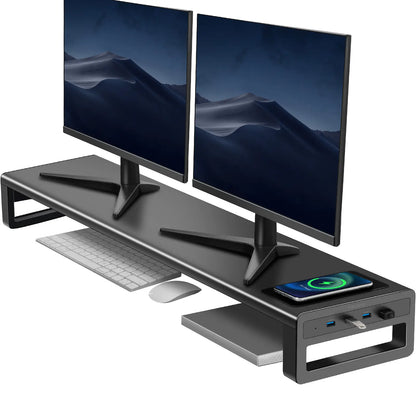Dual Monitor Stand Aluminum Monitor Riser with Wireless Charging and 4 USB 3.0 Hub Ports 