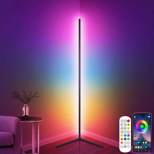 Smart LED Corner Floor Lamp with App & Remote Control, Sound Activated RGB Color Changing Lamp