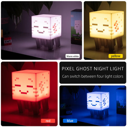 DIYCOM 3D Printed Pixel Ghost LED Night Light, Handmade Lamp with Four Solid Color Modes