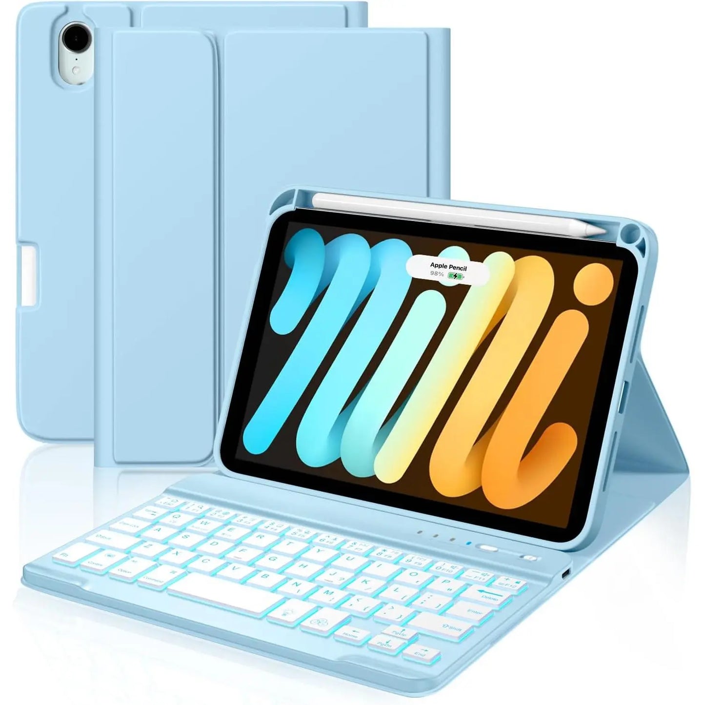 For Ipad Mini 7 Keyboard Case A17 Pro 2024/Ipad Mini 6 Generation Case with Keyboard 2021 8.3 Inch, Pencil Holder, 7 Color Backlit Detachable Keyboard Cover for Ipad Mini 7Th/6Th Gen,Pink