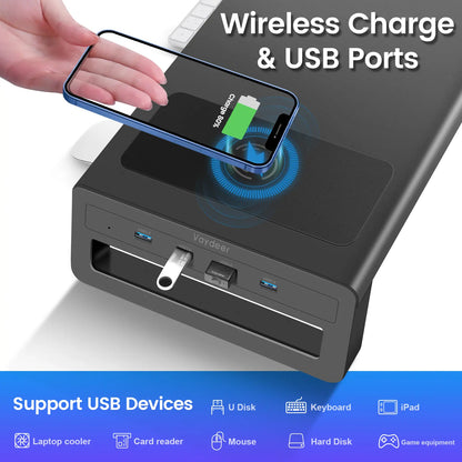 Dual Monitor Stand Aluminum Monitor Riser with Wireless Charging and 4 USB 3.0 Hub Ports 