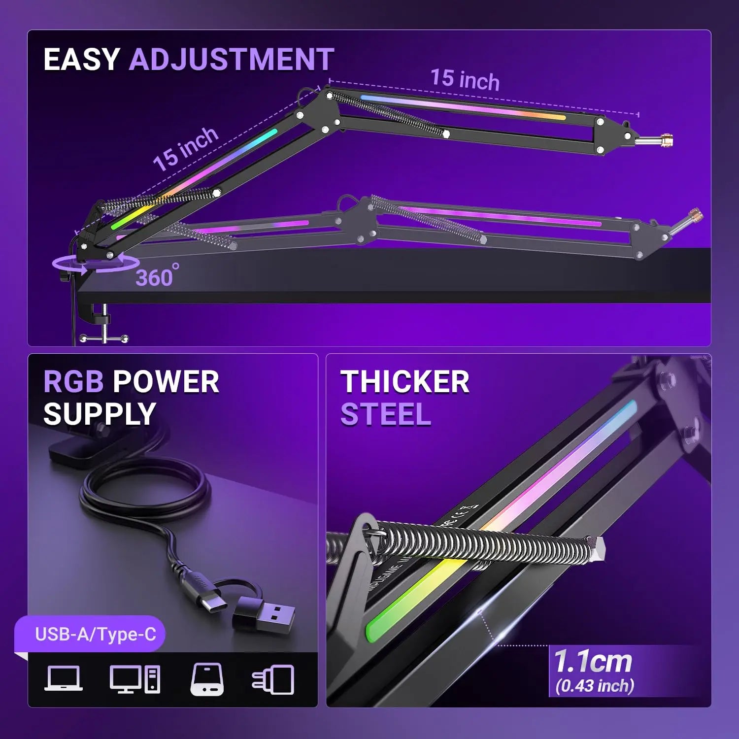 FIFINE BM38 RGB Microphone Boom Arm