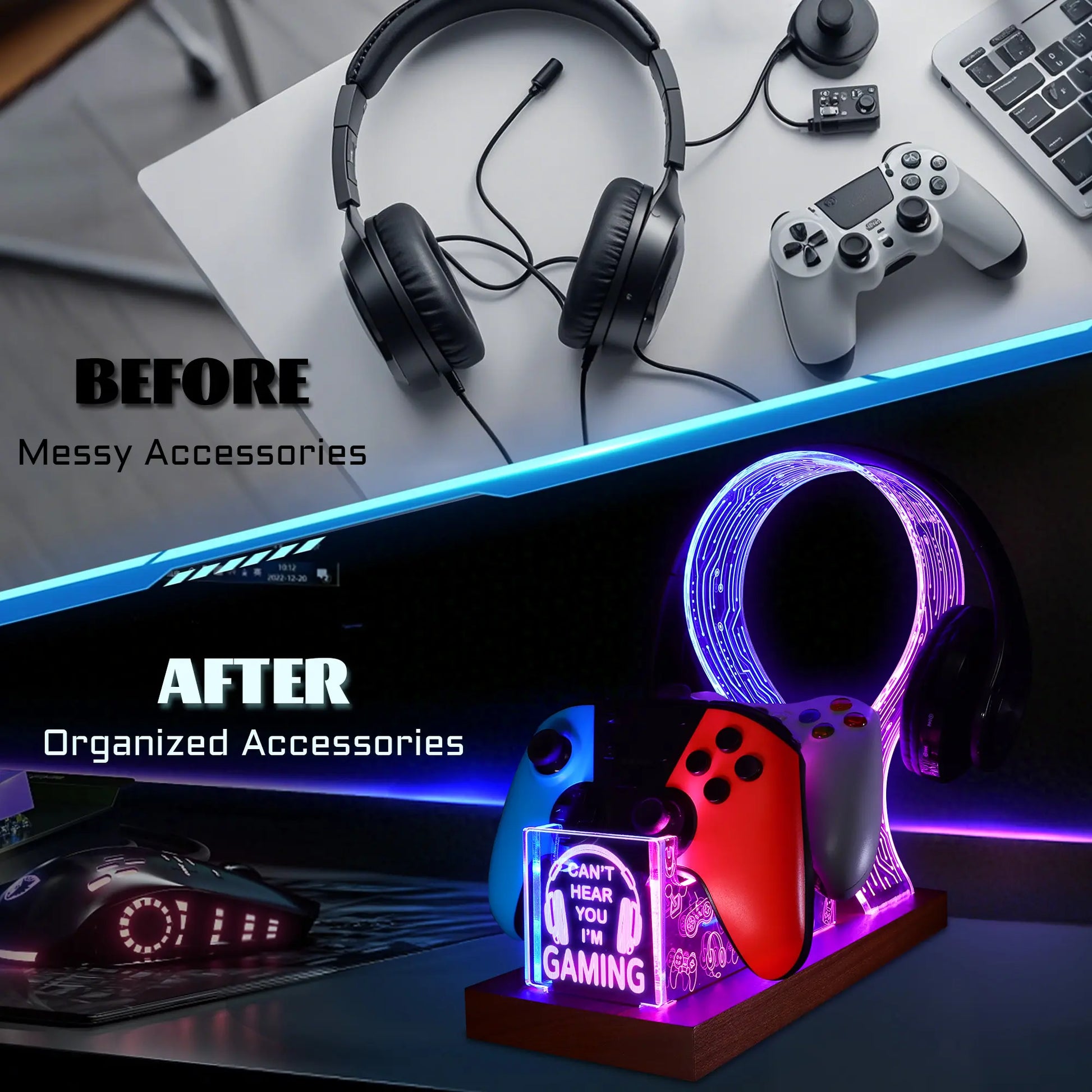 LED Gaming Headphone Stand with Controller Holder
