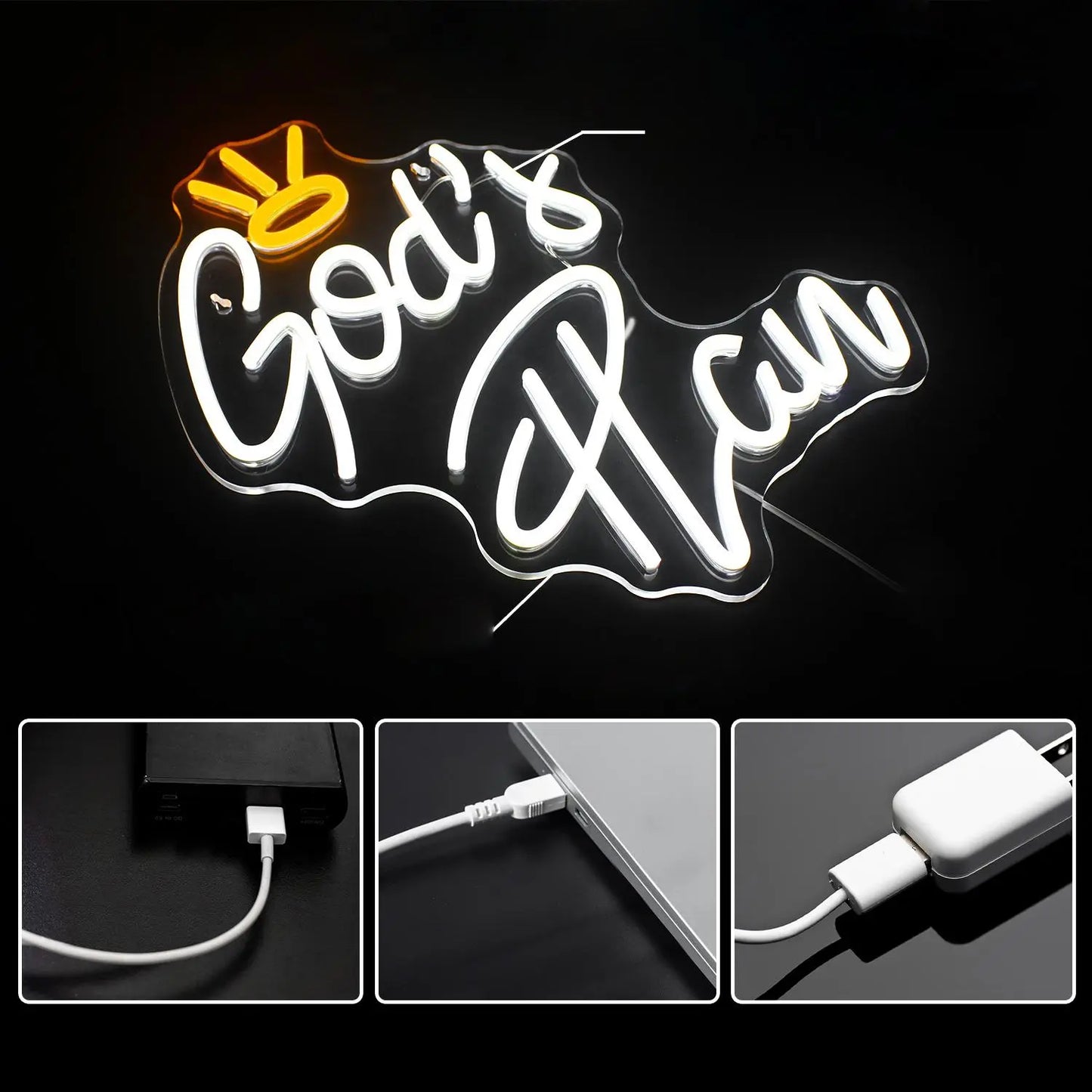 "God'S Plan" Neon Sign, Crown Shaped Design LED Neon Light