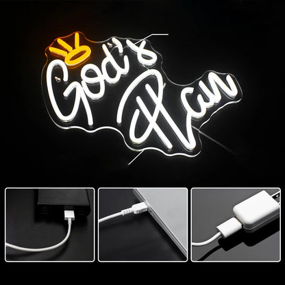 "God'S Plan" Neon Sign, Crown Shaped Design LED Neon Light