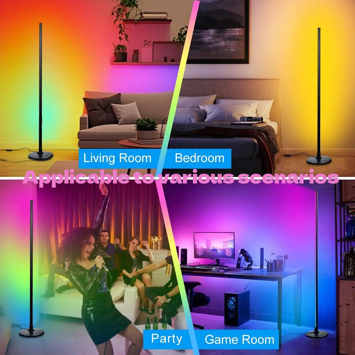 Smart RGB Floor Lamp with 16M Colors & Music Sync – App/Remote Controlled LED