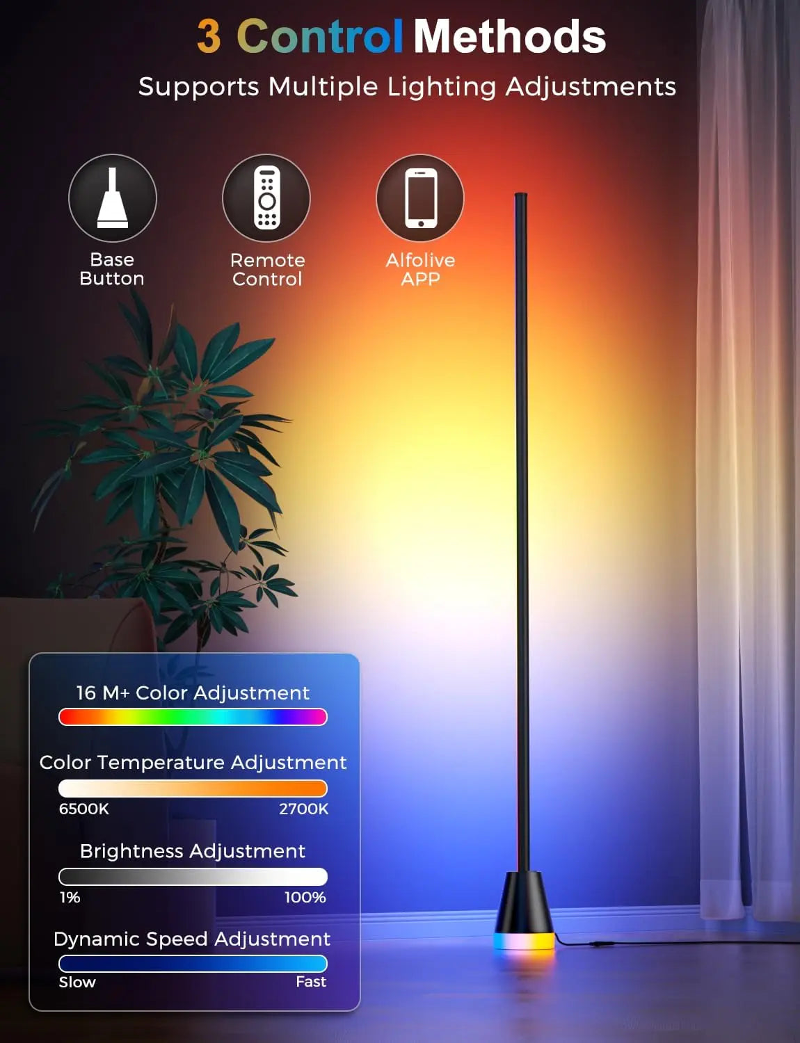 Smart RGB LED Corner Floor Lamp,172 Leds Bright Standing Lamps for Living Room with APP and Remote