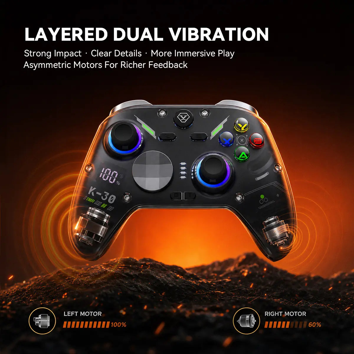 AOLION K30 Wireless Game Controller (Not for Playstation/Xbox) - TMR Anti-Drift Joysticks, Switchable ABXY Layout, Mechanical & Linear Trigger Modes, Dual-Height Thumbsticks, Compatible with Switch, PC, Ipad & Android