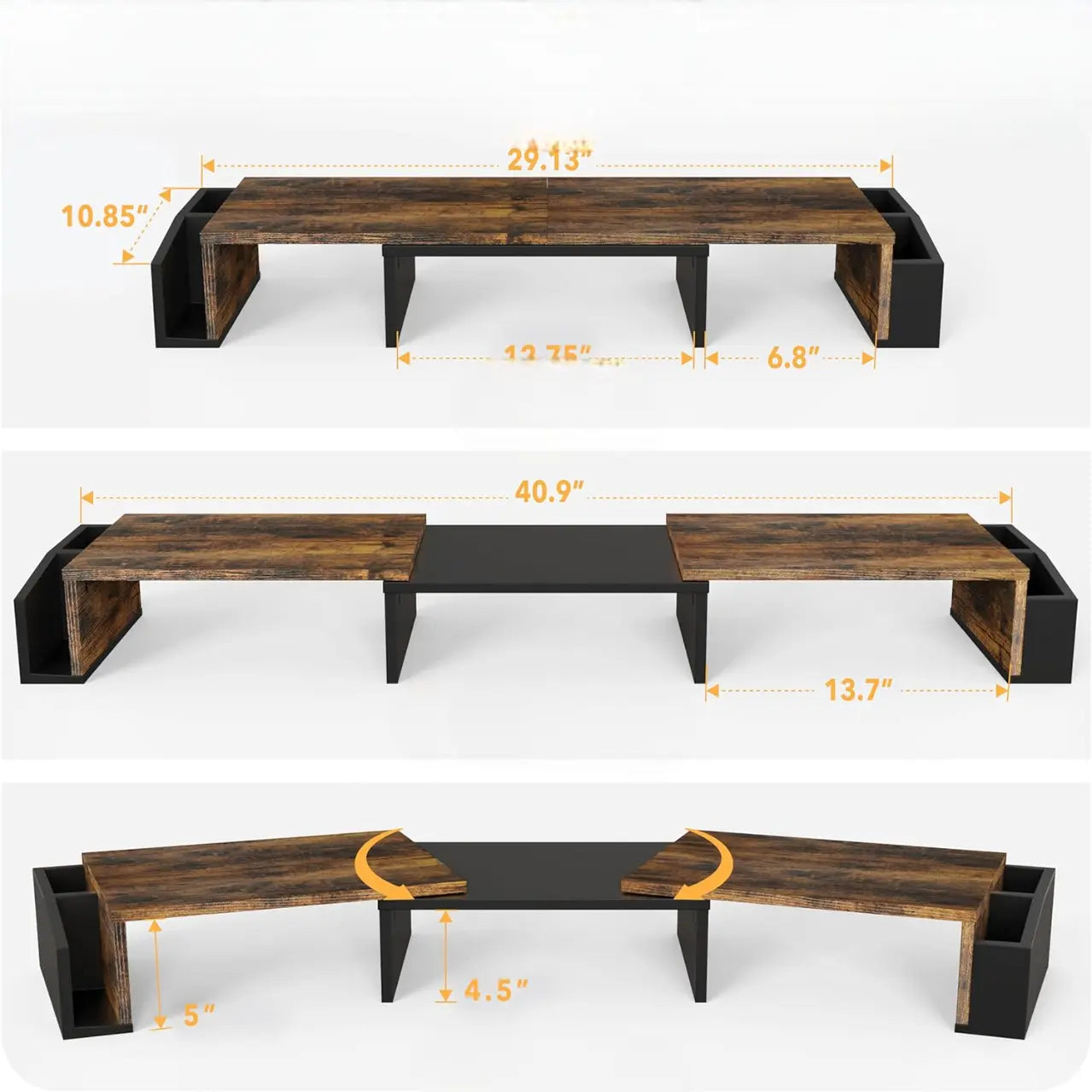 Desk Dual Monitor Stand Riser with Drawer Side Caddies and Ipad/Phone Holder