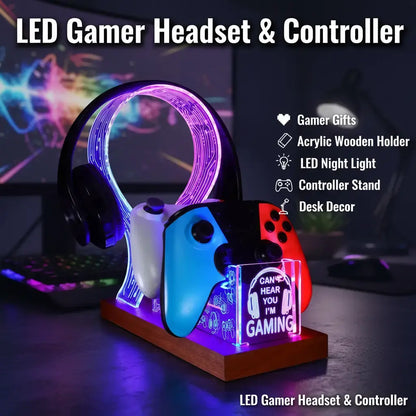LED Gaming Headphone Stand with Controller Holder