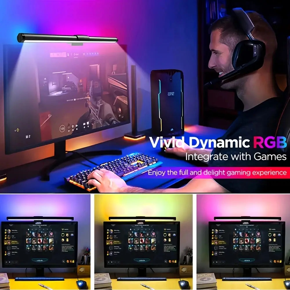 1Pc RGB LED Monitor Light Bar, Usb-Powered, Adjustable Brightness, Multi-Color & White Modes, Atmosphere Lighting, Space-Saving Design for Home Office, Gaming, and Reading - Modern Lighting Solution