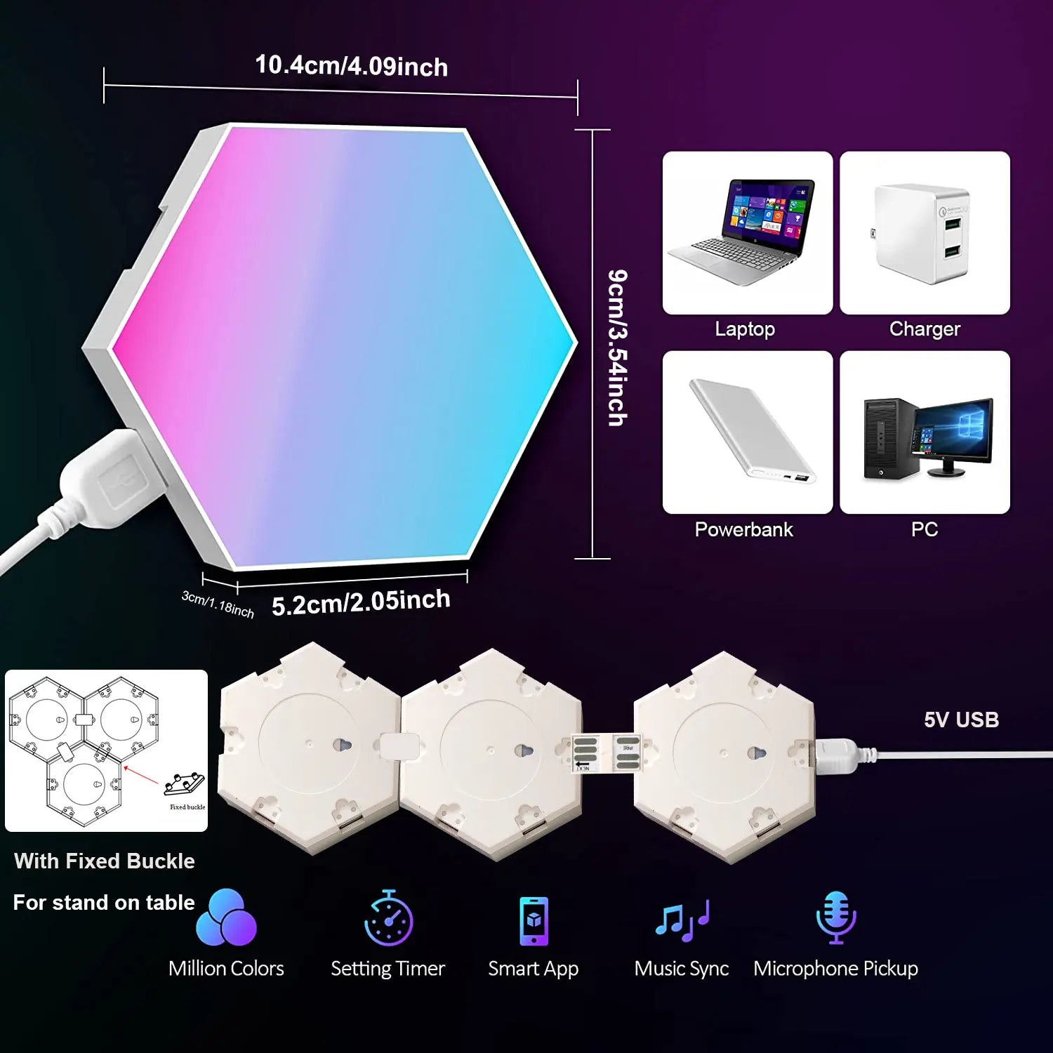 3-Piece Smart Hexagon RGB LED Panels - Color Changing Geometric Illuminated Novelty Lighting