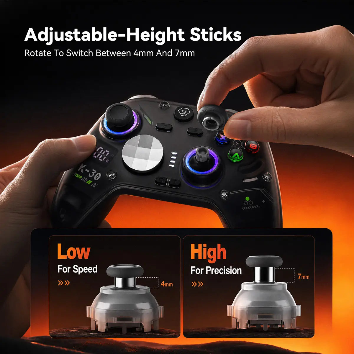 AOLION K30 Wireless Game Controller (Not for Playstation/Xbox) - TMR Anti-Drift Joysticks, Switchable ABXY Layout, Mechanical & Linear Trigger Modes, Dual-Height Thumbsticks, Compatible with Switch, PC, Ipad & Android