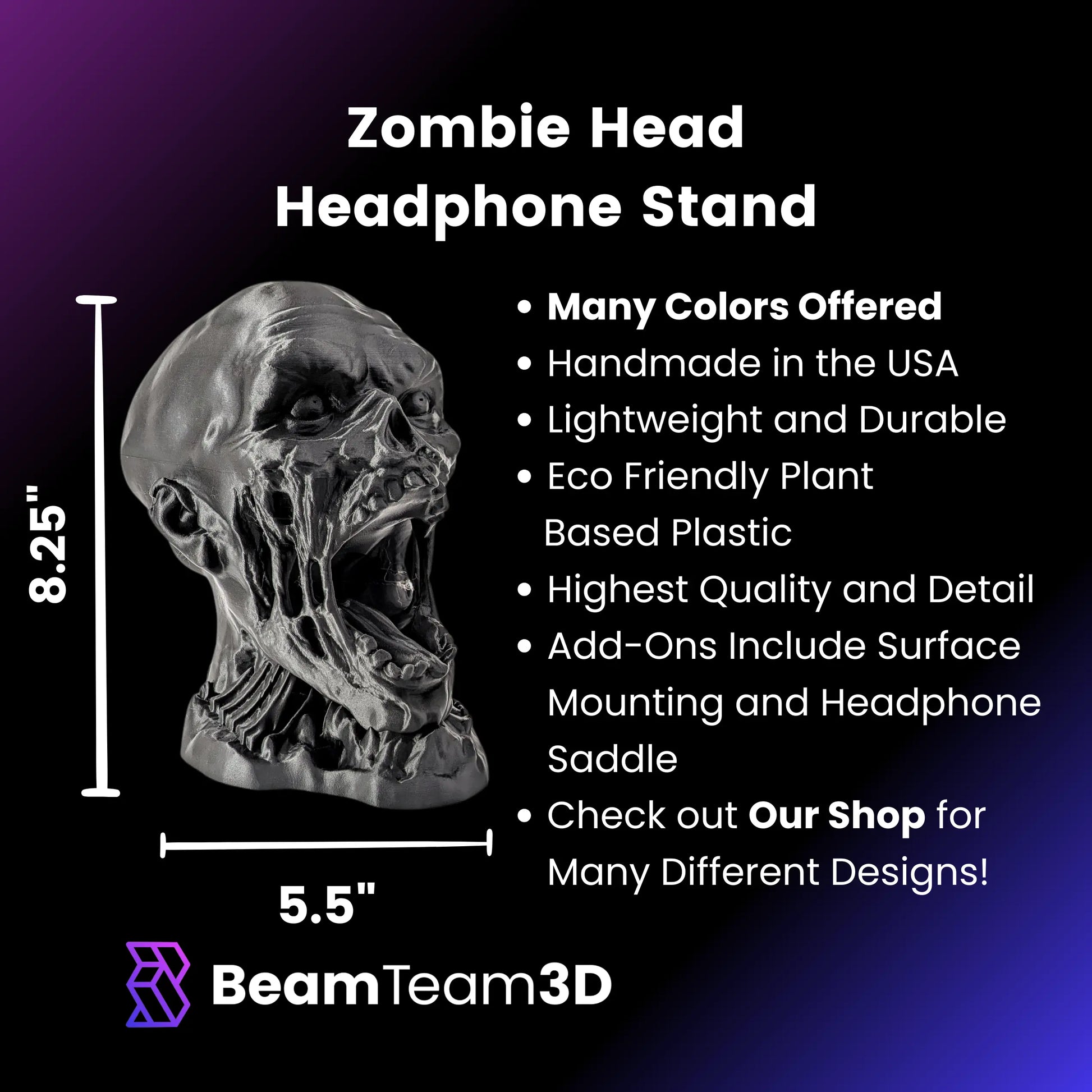 Beamteam3D Zombie Head Stand - Desk Organizer and Holder